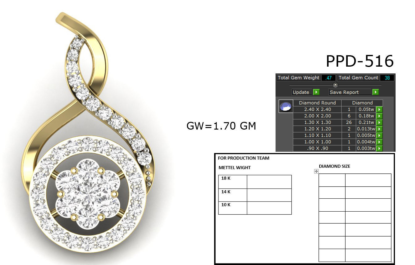 pendant diamond gold 3D print model_12