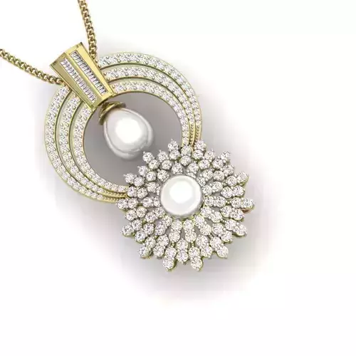 pendant 3dm render detail pearl and diamond gold
