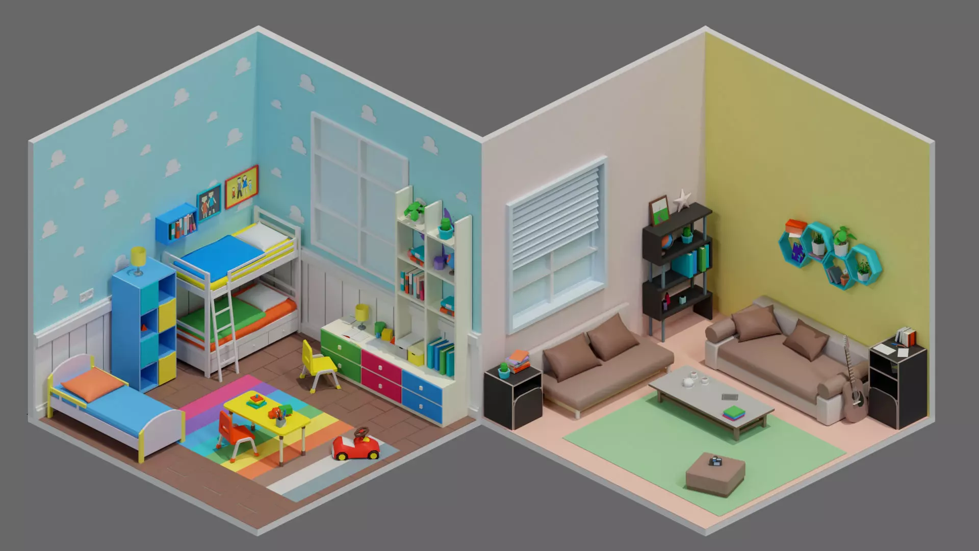Cartoon interior 2 Low-poly 3D model_13