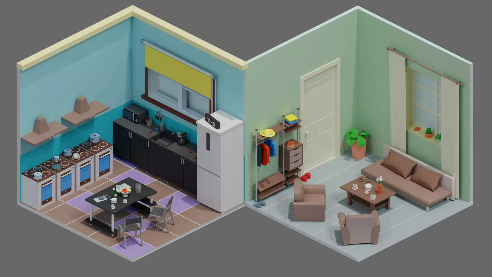 Cartoon interior 2 Low-poly 3D model_4