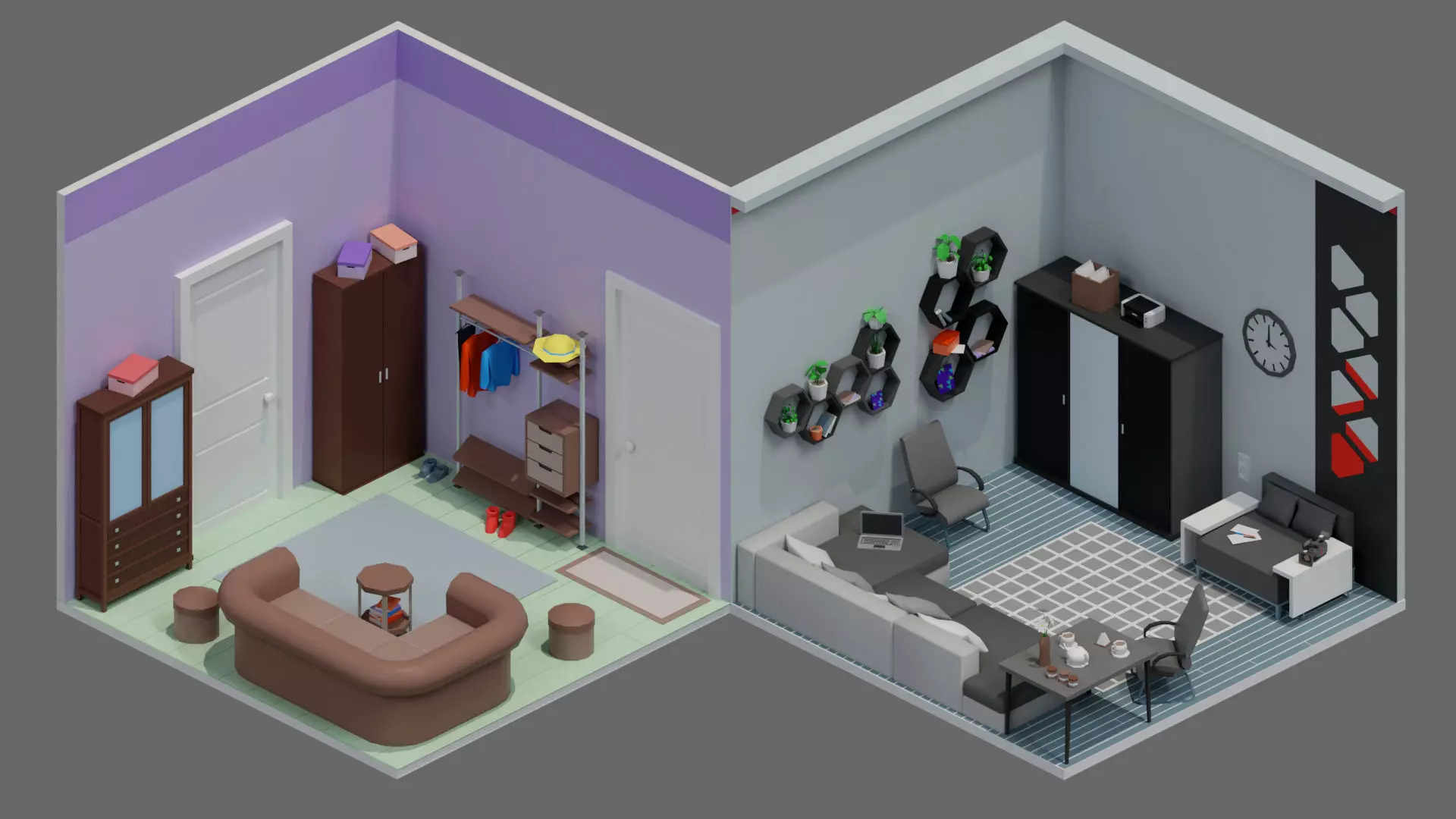 Cartoon interior 2 Low-poly 3D model_10