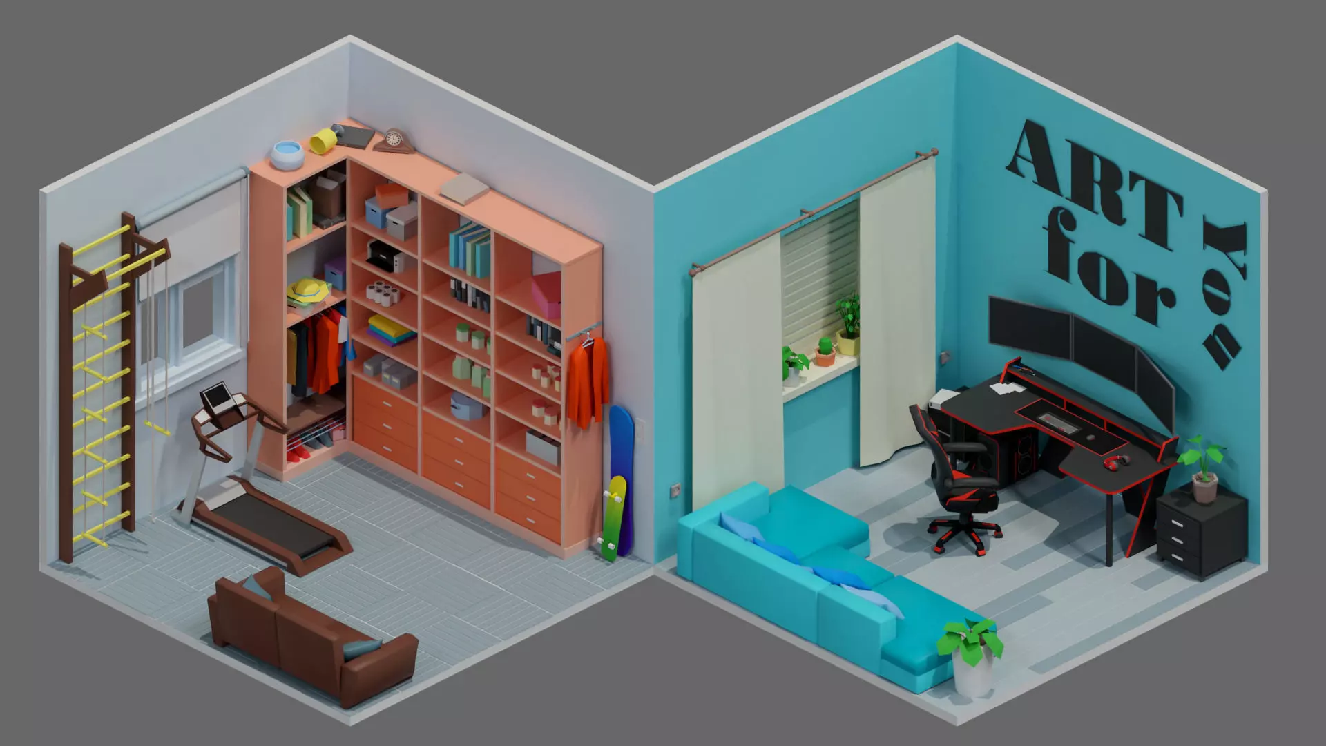Cartoon interior 2 Low-poly 3D model_15