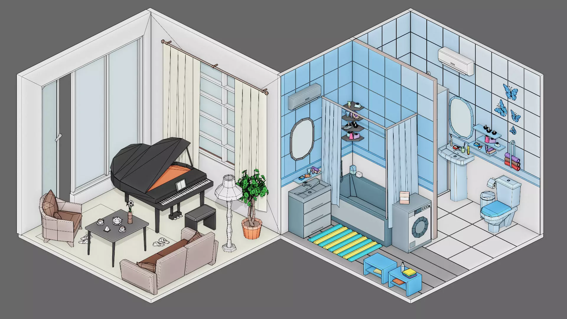 Cartoon interior 2 Low-poly 3D model_24