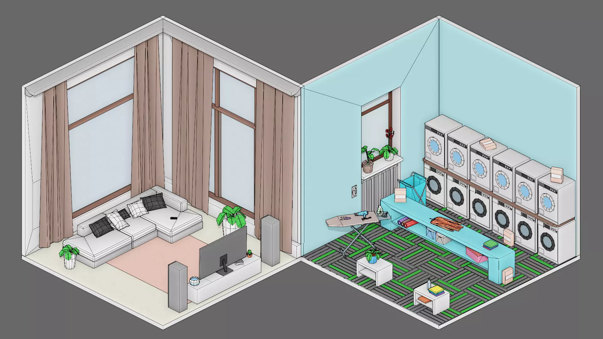 Cartoon interior 2 Low-poly 3D model_17