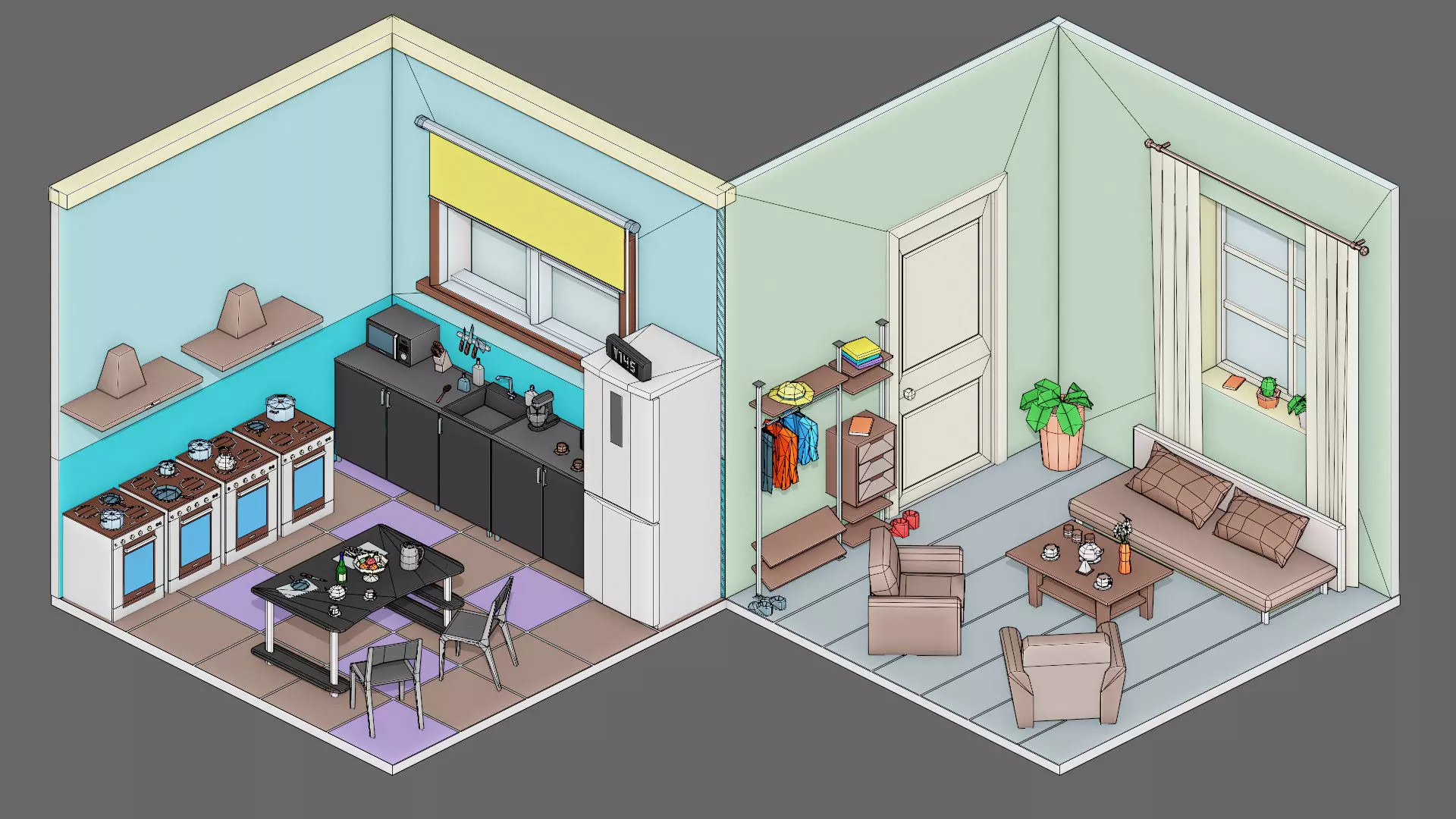 Cartoon interior 2 Low-poly 3D model_20