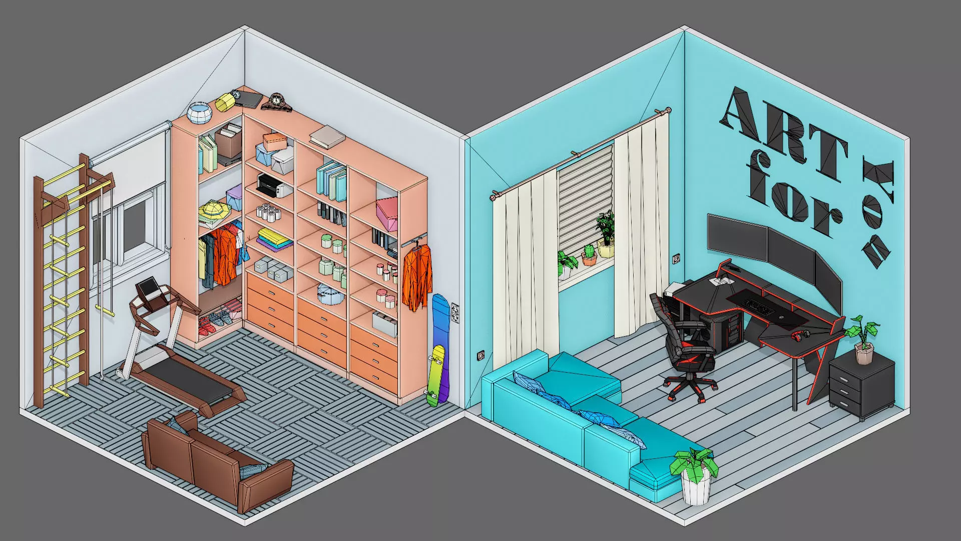 Cartoon interior 2 Low-poly 3D model_27