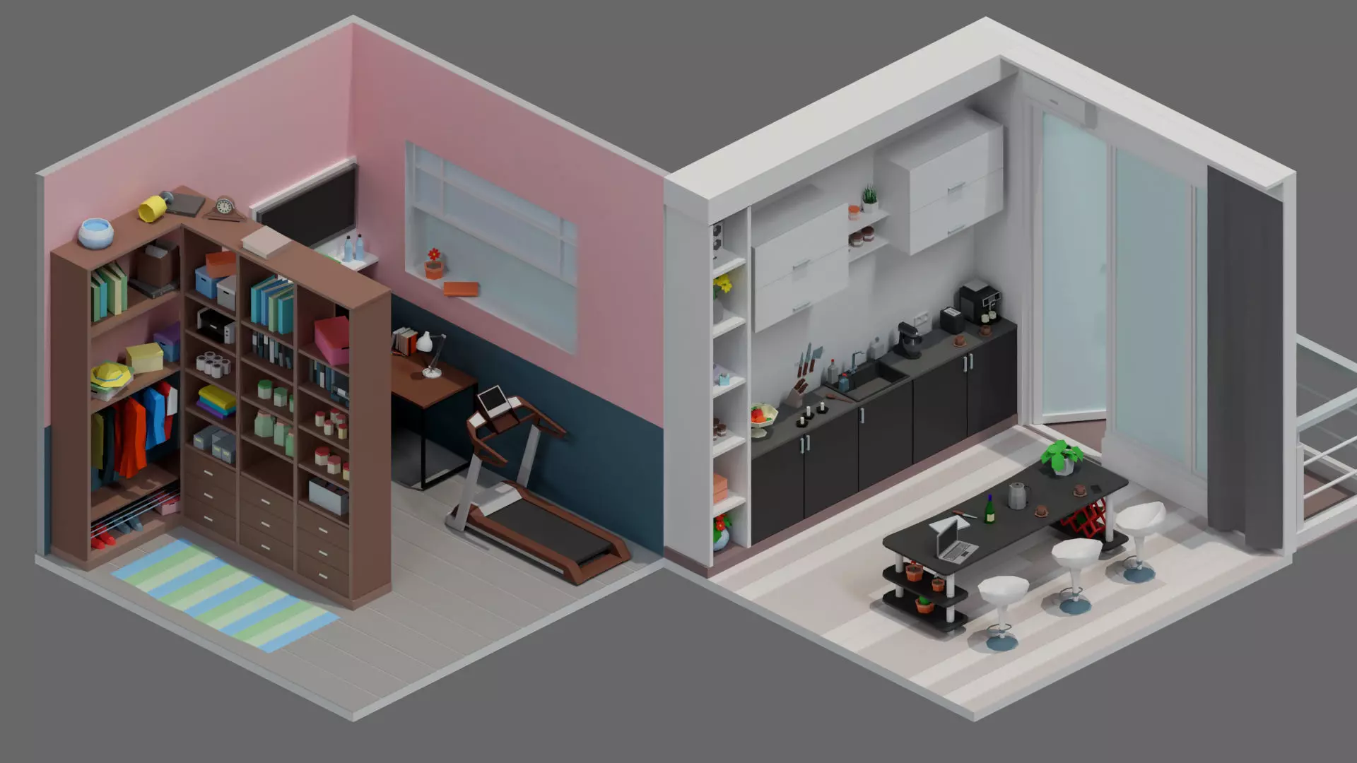 Cartoon interior 2 Low-poly 3D model_9