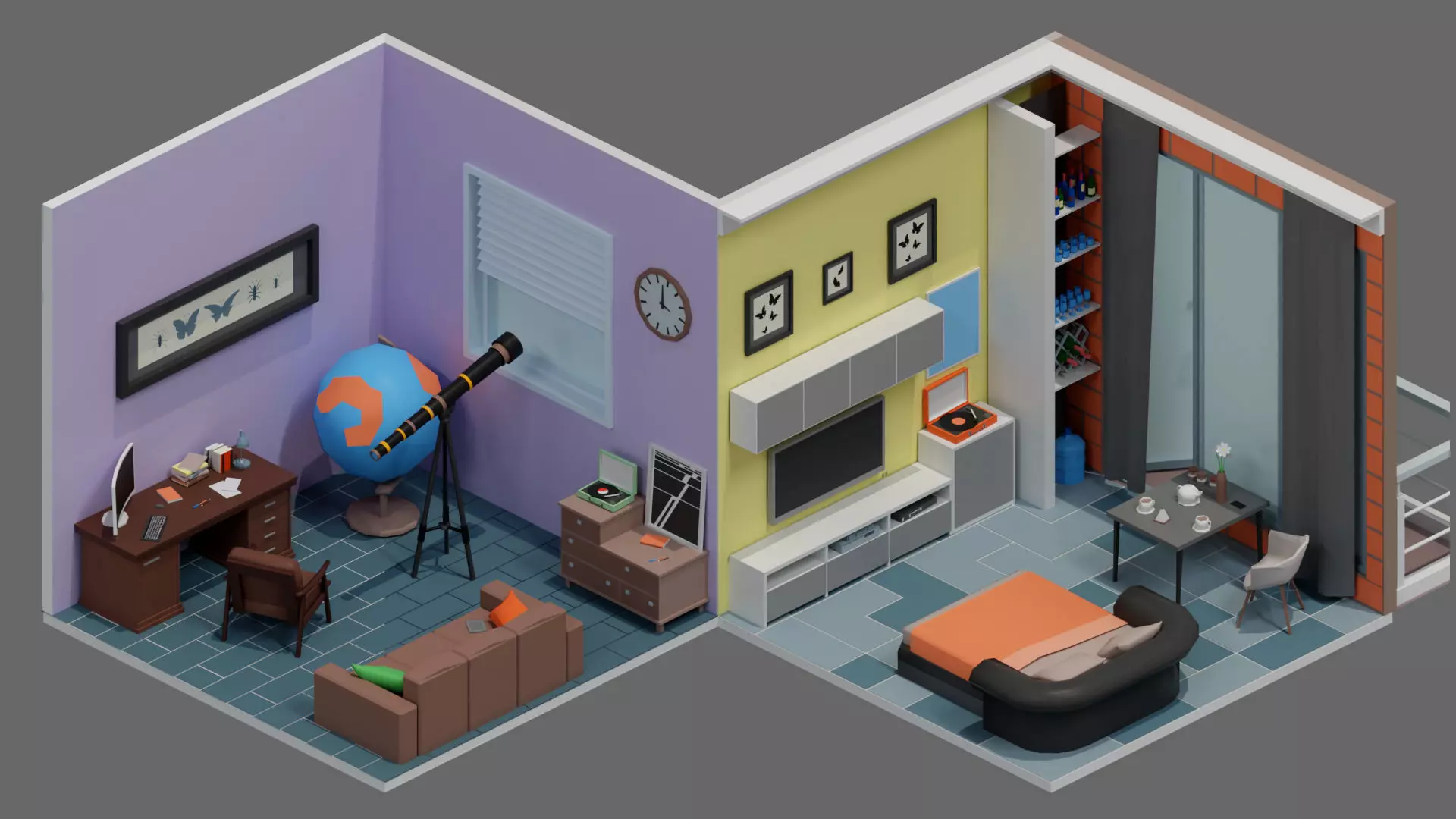Cartoon interior 2 Low-poly 3D model_6