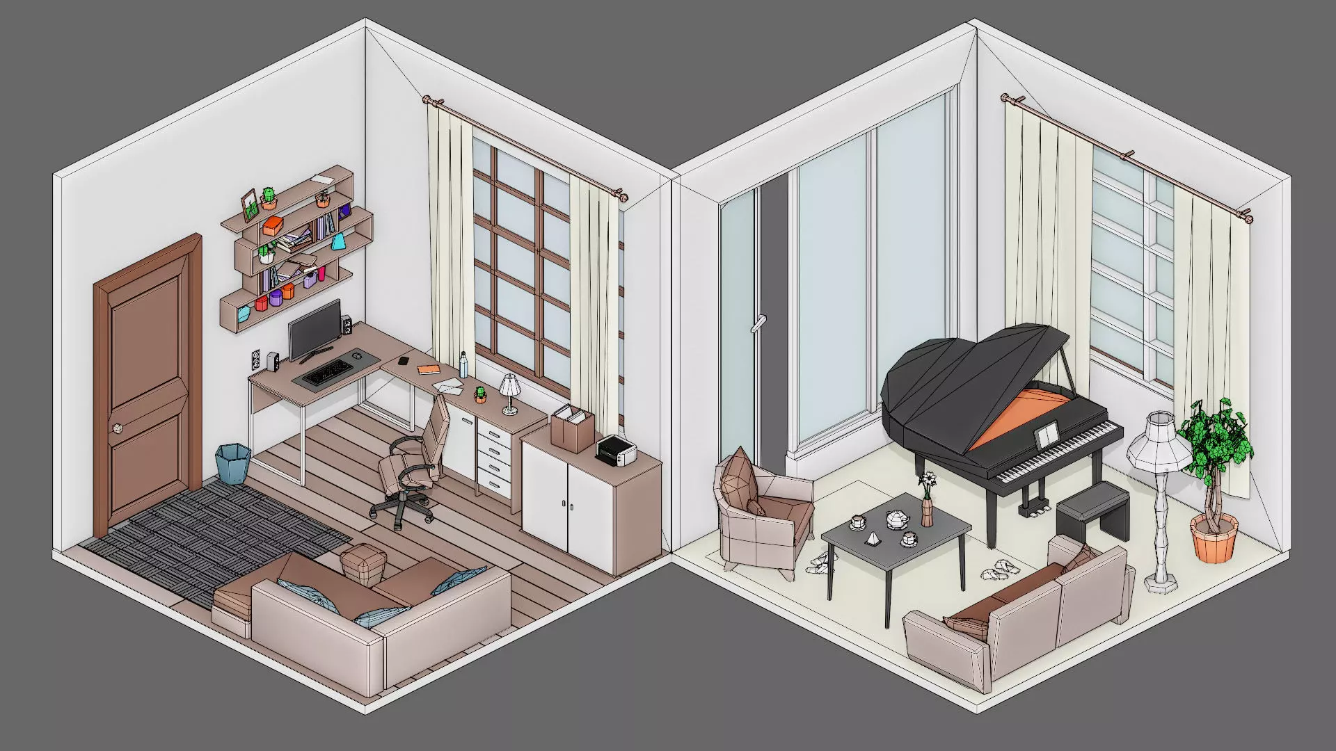 Cartoon interior 2 Low-poly 3D model_23