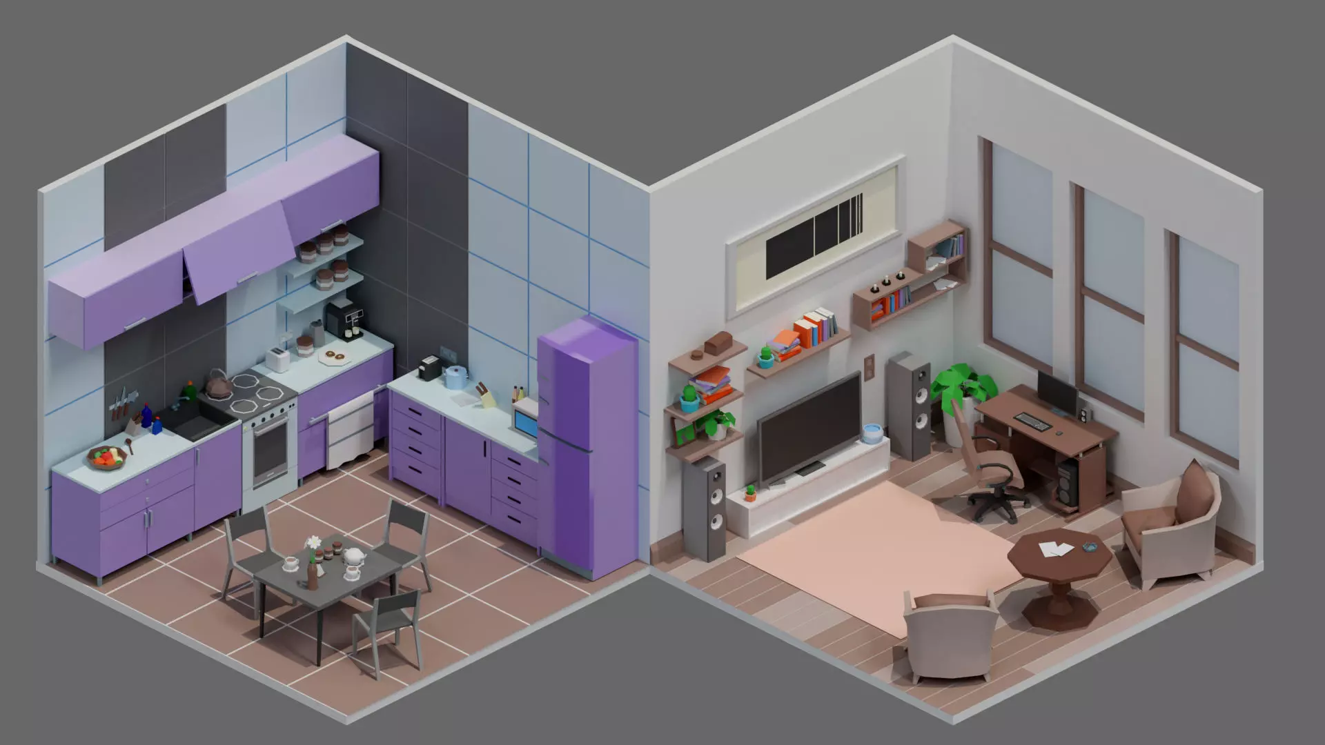 Cartoon interior 2 Low-poly 3D model_14