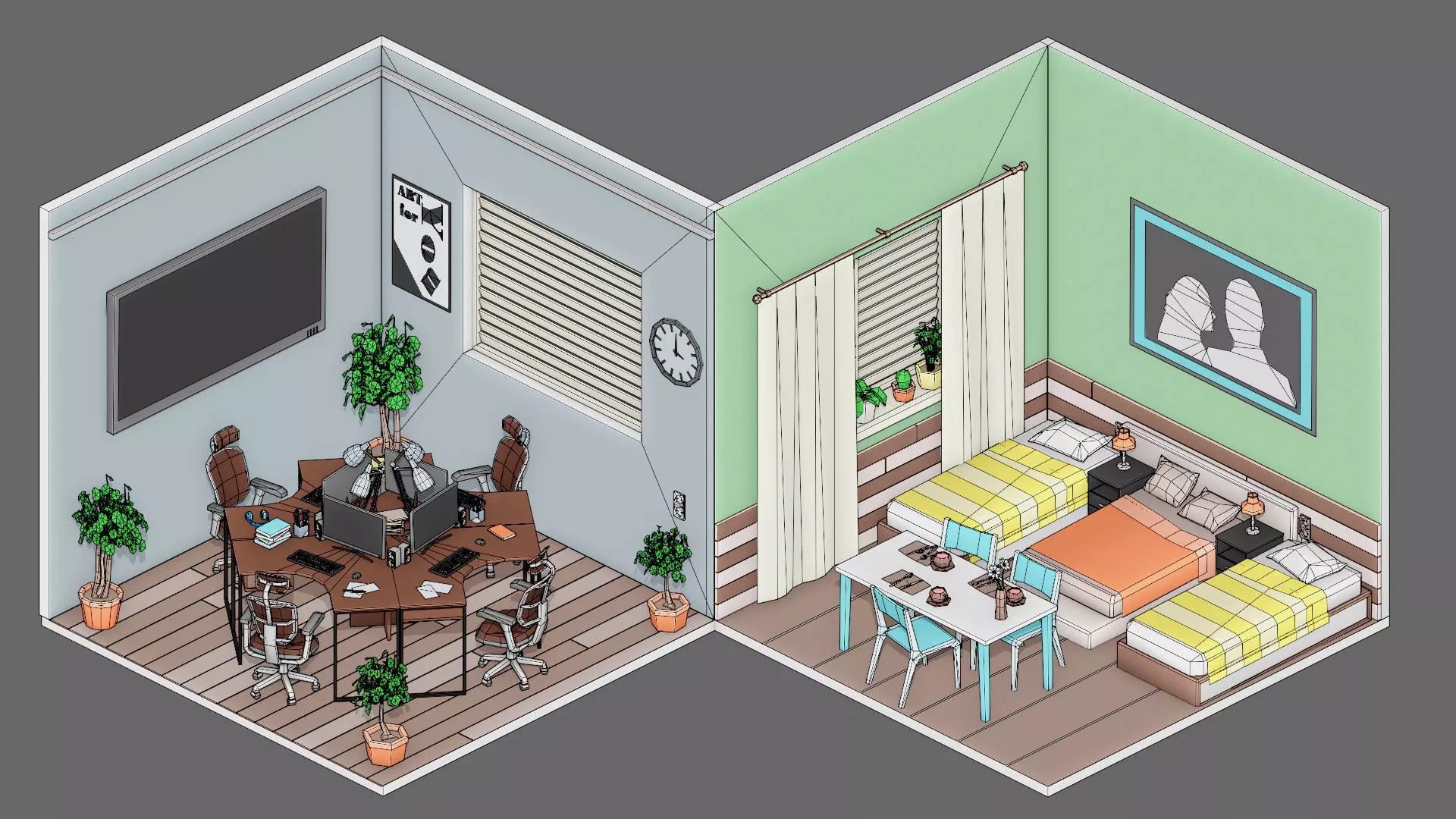 Cartoon interior 2 Low-poly 3D model_19