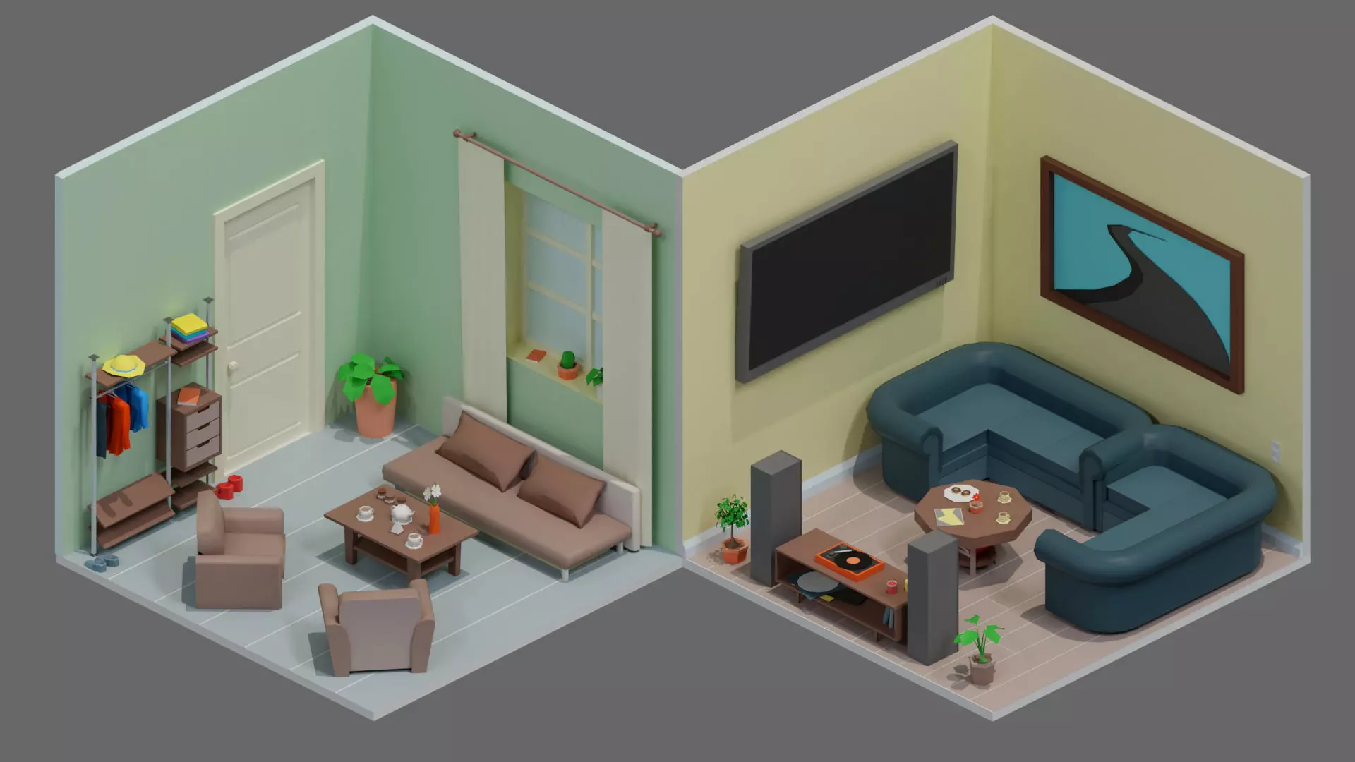 Cartoon interior 2 Low-poly 3D model_5