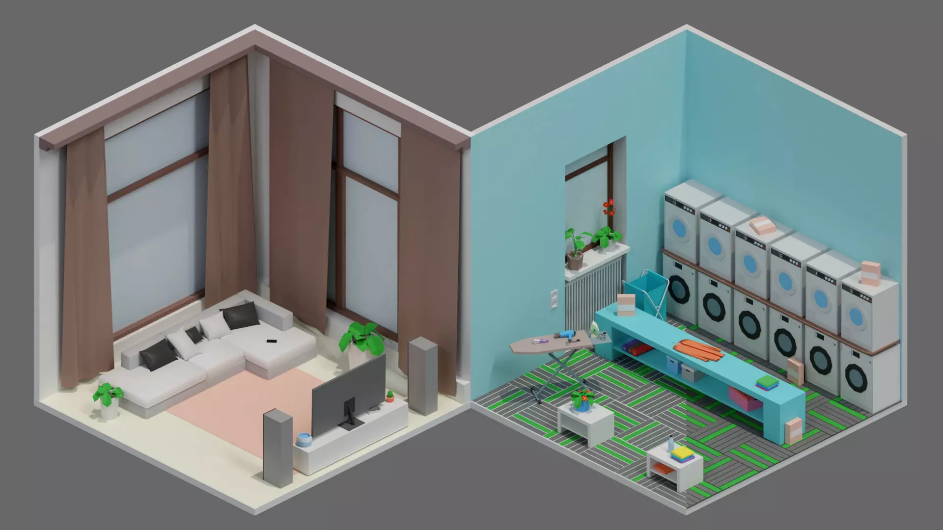 Cartoon interior 2 Low-poly 3D model_1