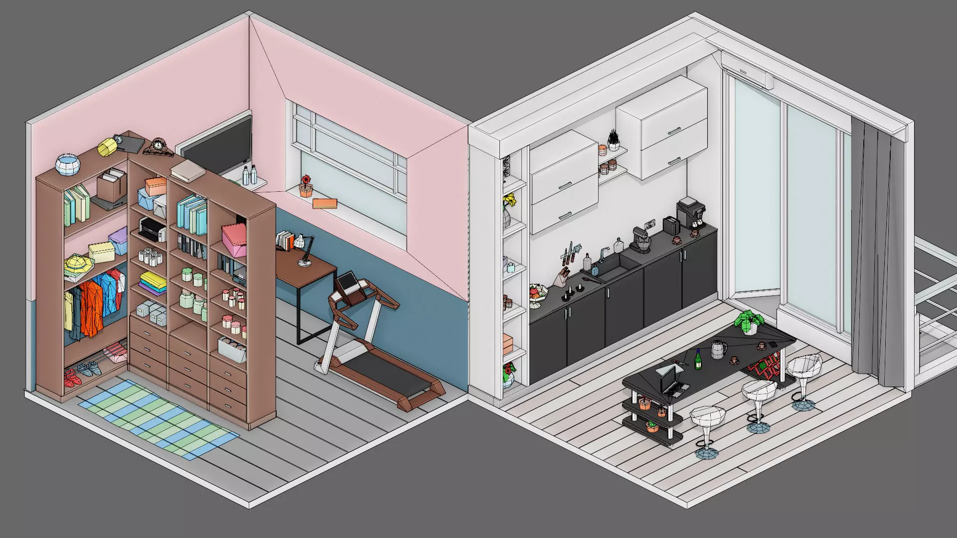 Cartoon interior 2 Low-poly 3D model_21