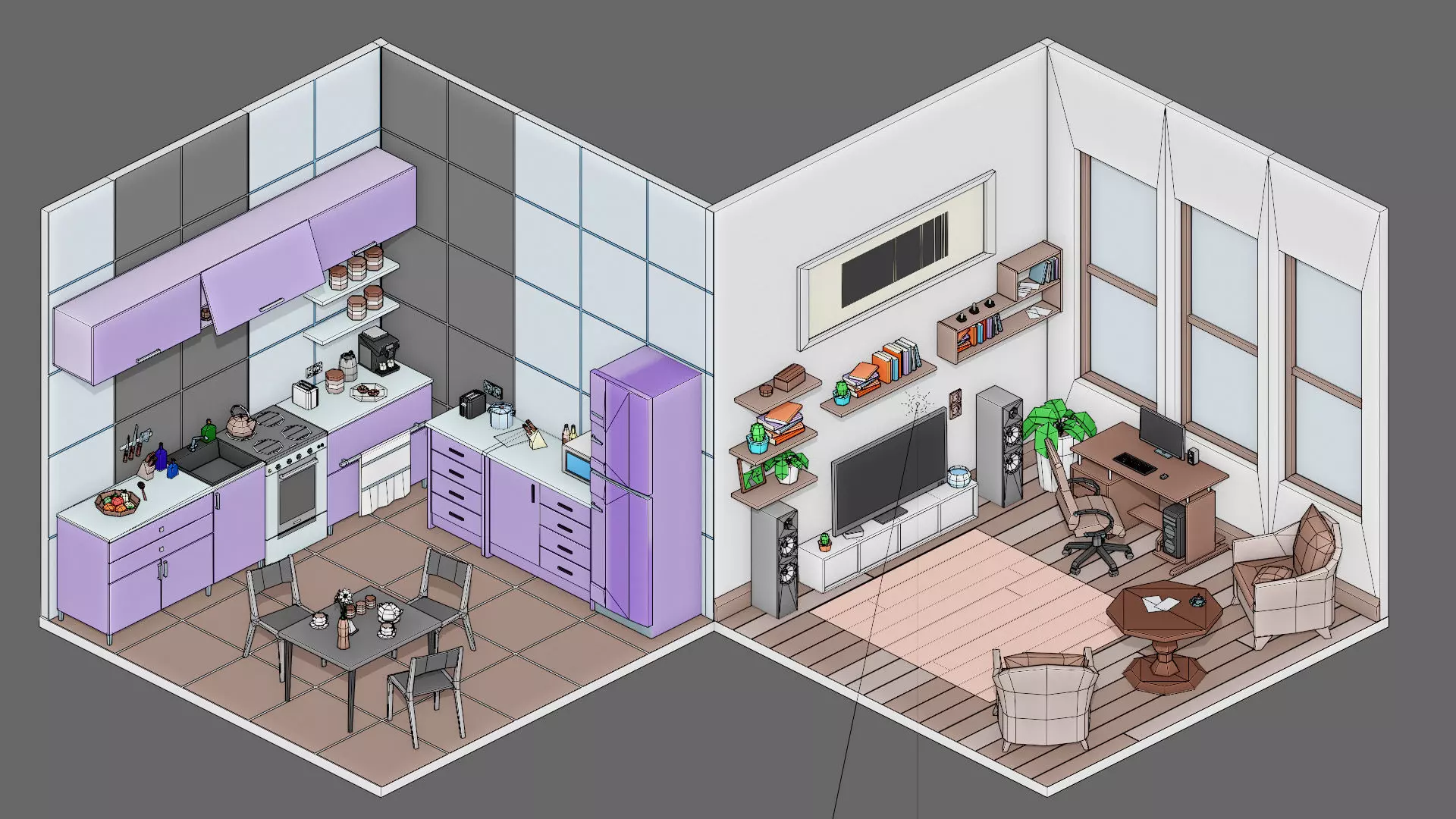 Cartoon interior 2 Low-poly 3D model_26