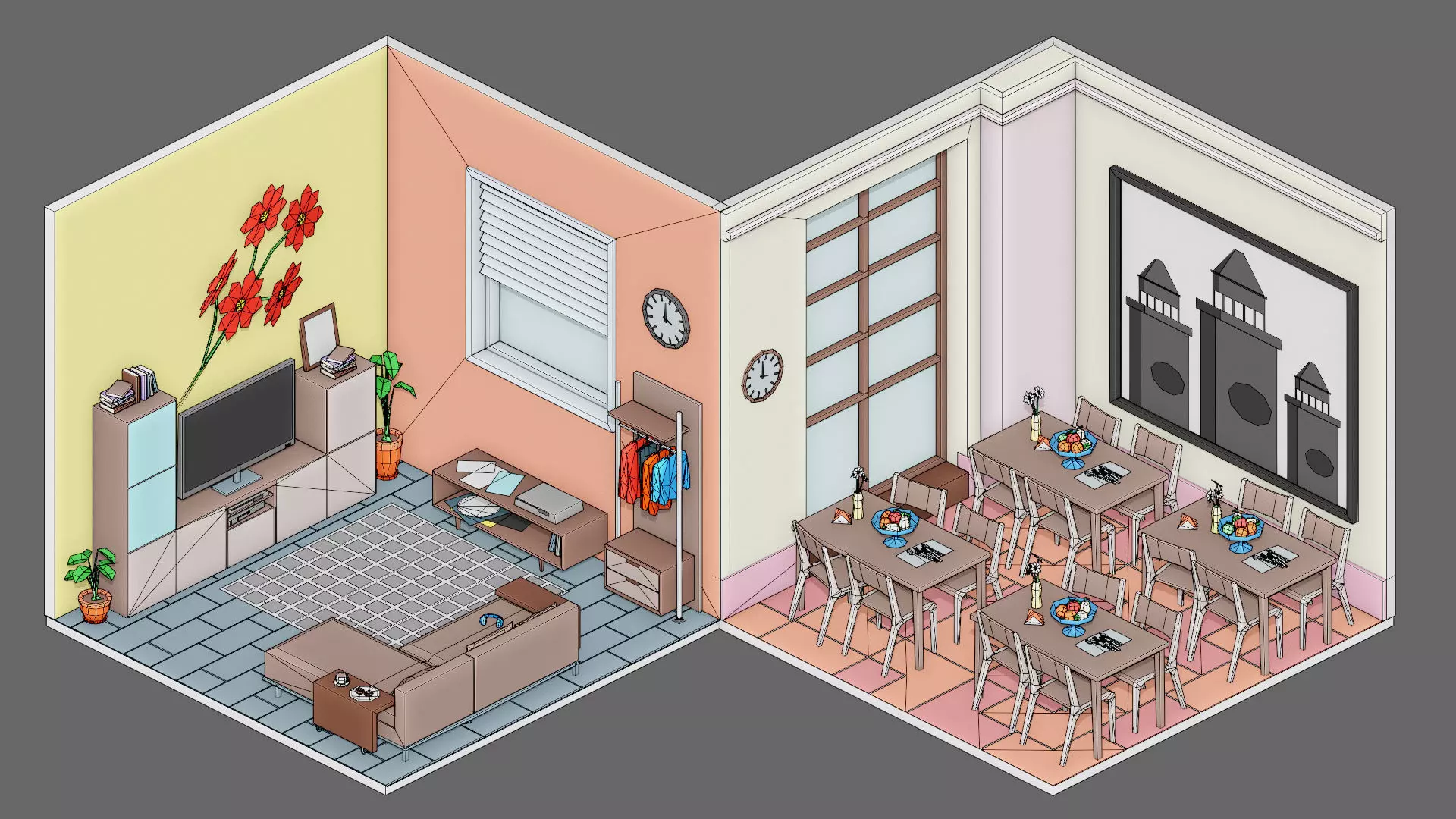 Cartoon interior 2 Low-poly 3D model_18