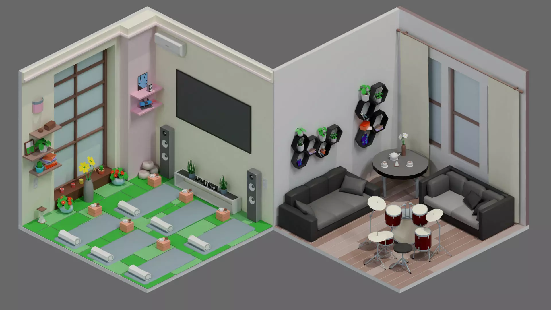 Cartoon interior 2 Low-poly 3D model_8