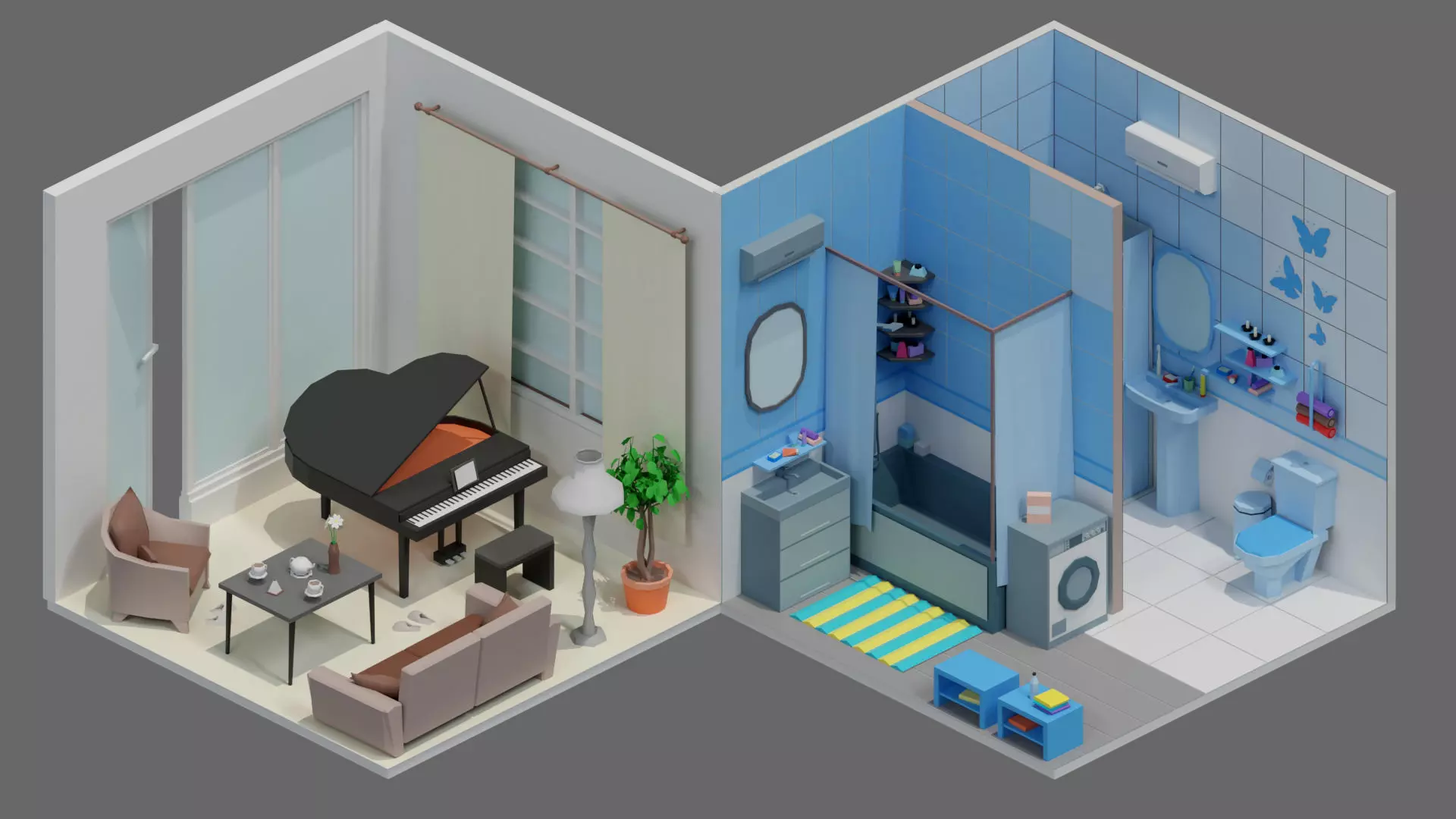 Cartoon interior 2 Low-poly 3D model_12