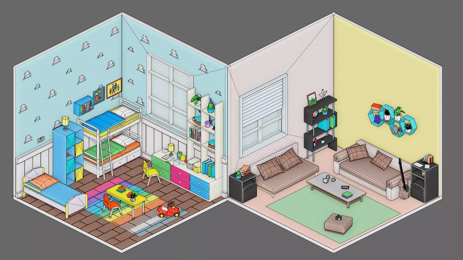 Cartoon interior 2 Low-poly 3D model_25