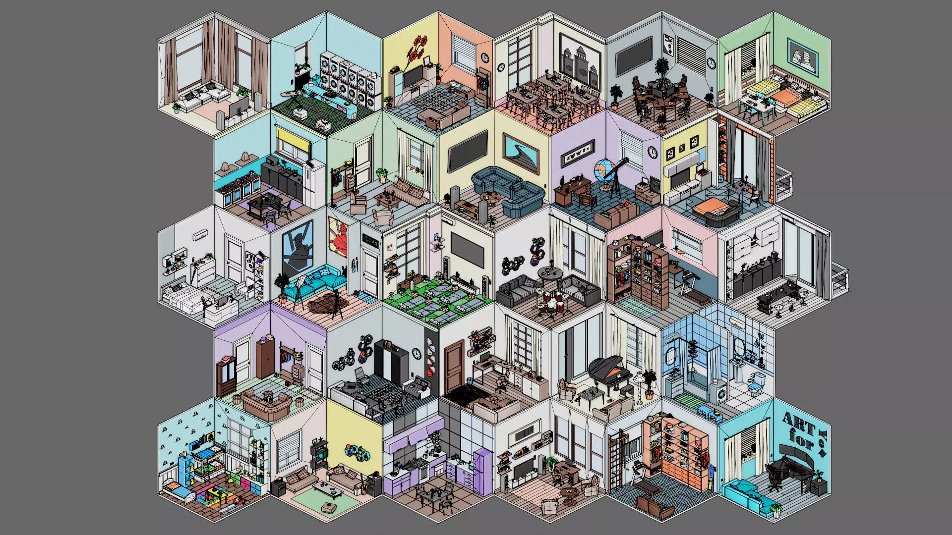 Cartoon interior 2 Low-poly 3D model_16