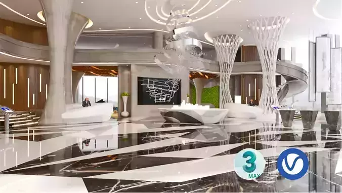 Futuristic Sell gallery 3D MAX scene