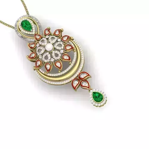 pendant 3D print model emerald and diamond