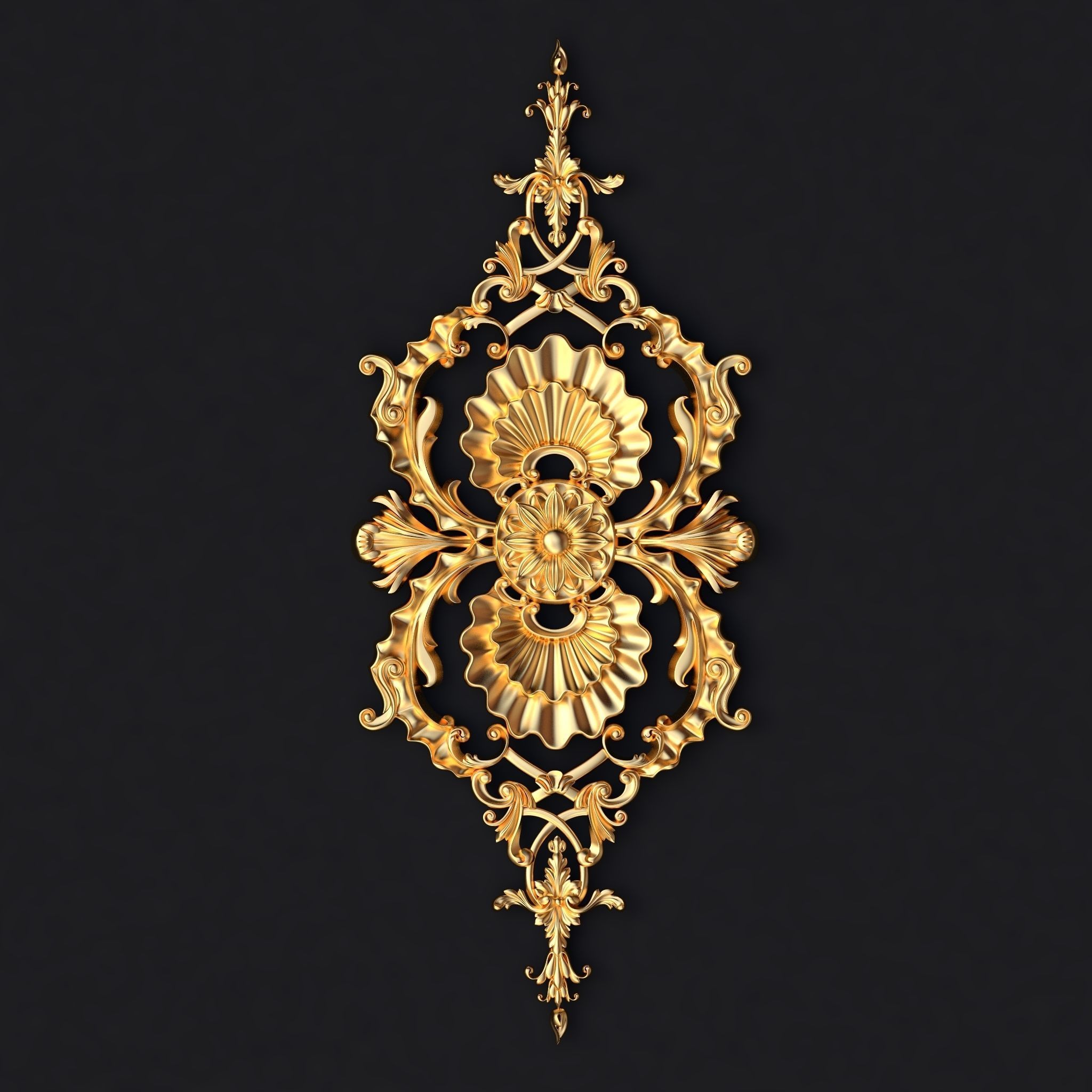 dekor gold ornate brooch 3D model_1
