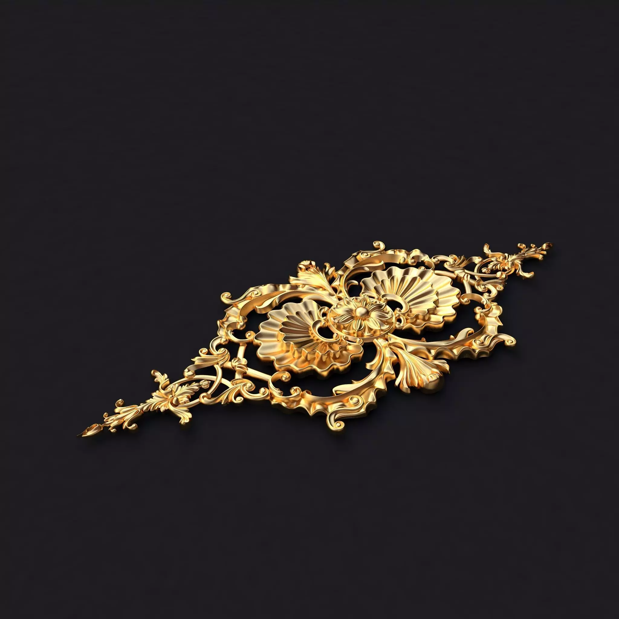 dekor gold ornate brooch 3D model_0