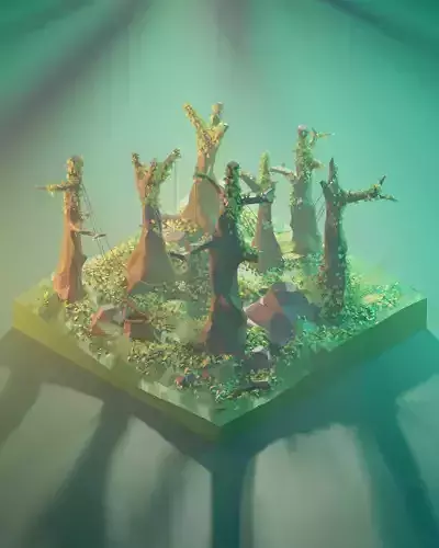 Rain forest Low-poly 3D model Render in blender Low-poly 3D model