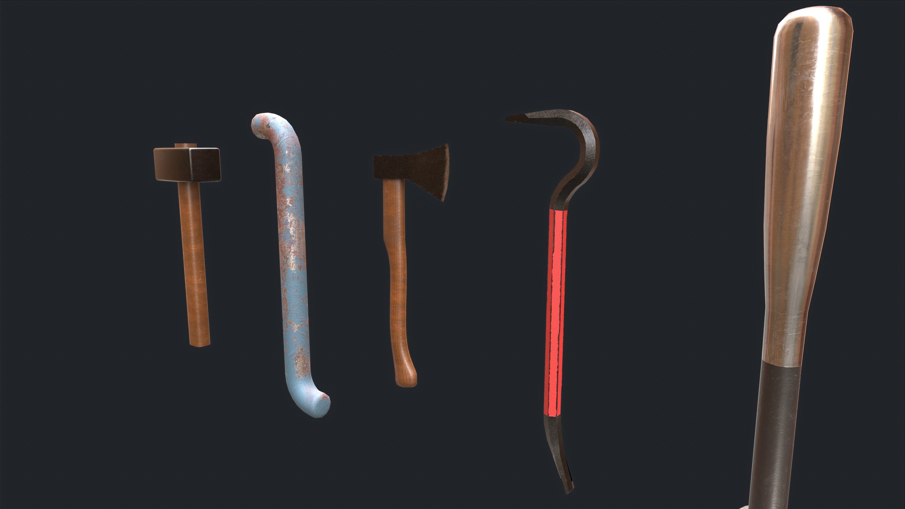 PBR melee weapons game ready Low-poly 3D model_4