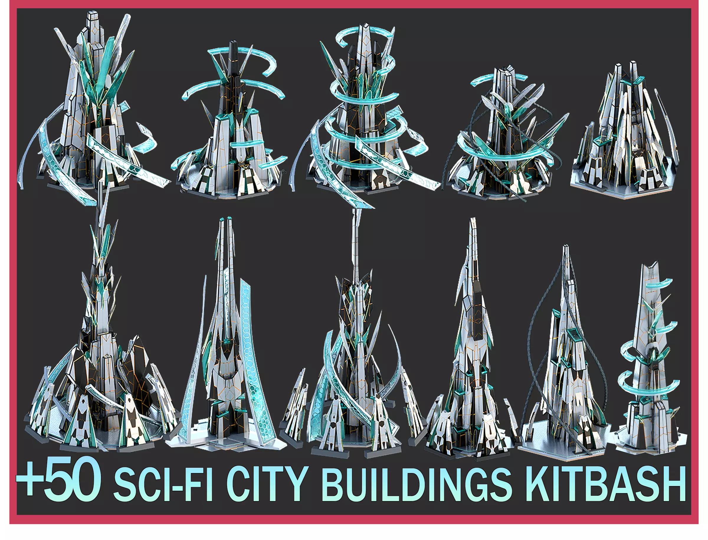 Sci-Fi Futuristic Future Fantasy City Building Pack Bundle 3D Model Collection_0