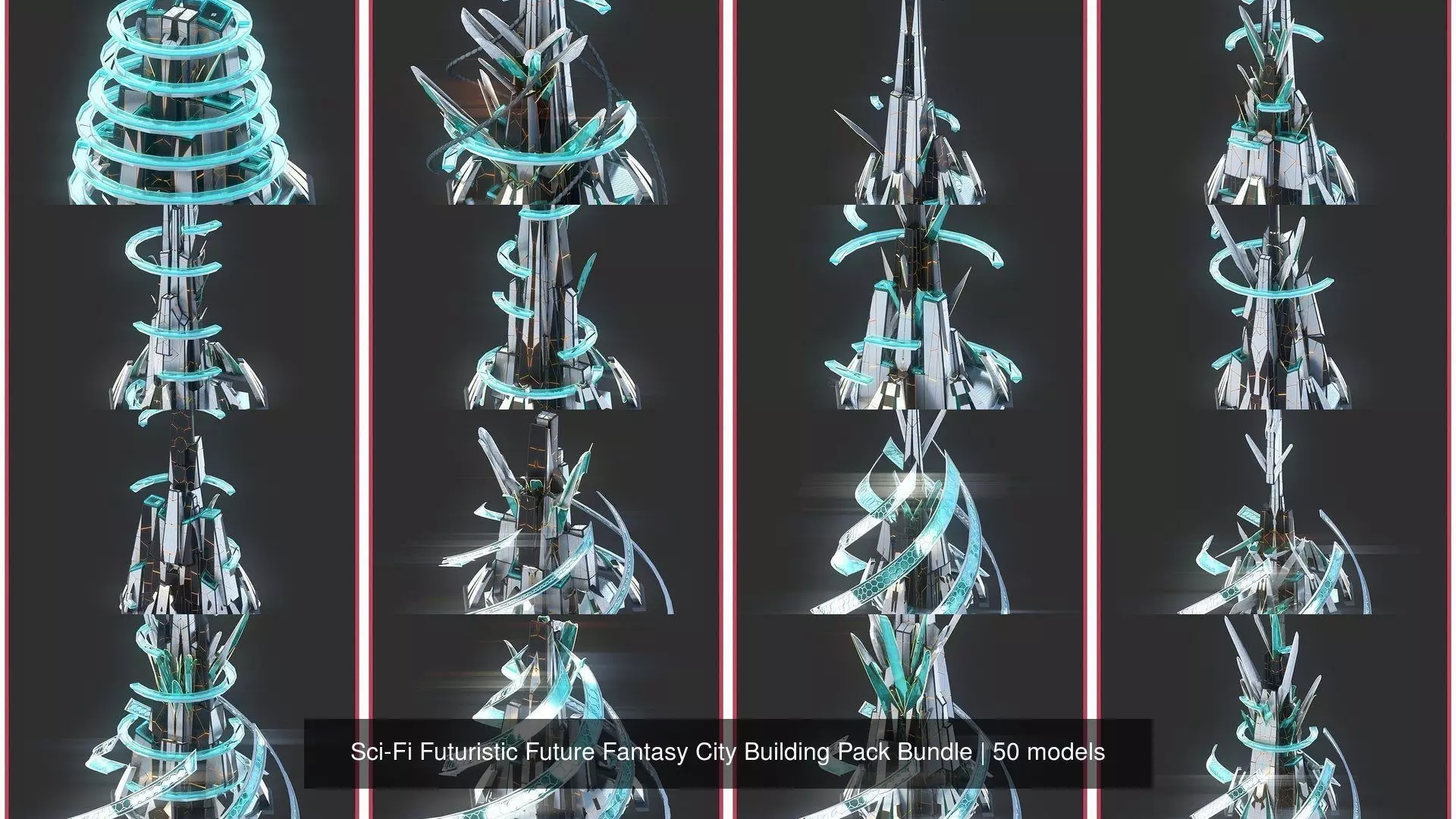 Sci-Fi Futuristic Future Fantasy City Building Pack Bundle 3D Model Collection_1