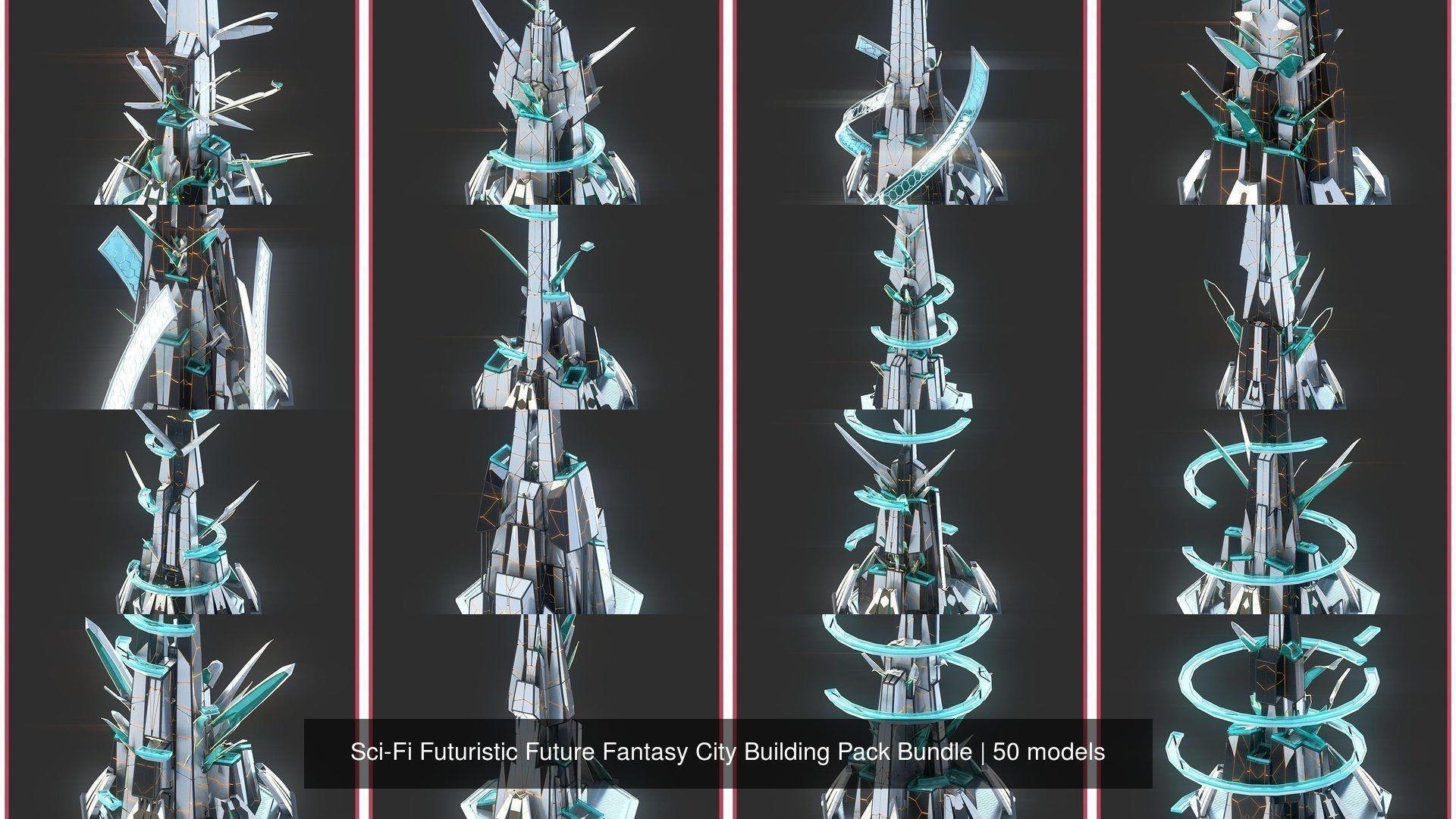 Sci-Fi Futuristic Future Fantasy City Building Pack Bundle 3D Model Collection_8