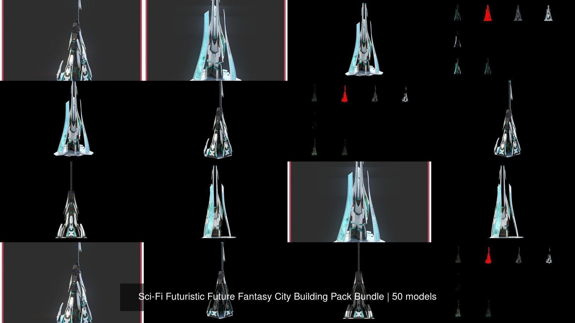 Sci-Fi Futuristic Future Fantasy City Building Pack Bundle 3D Model Collection_7