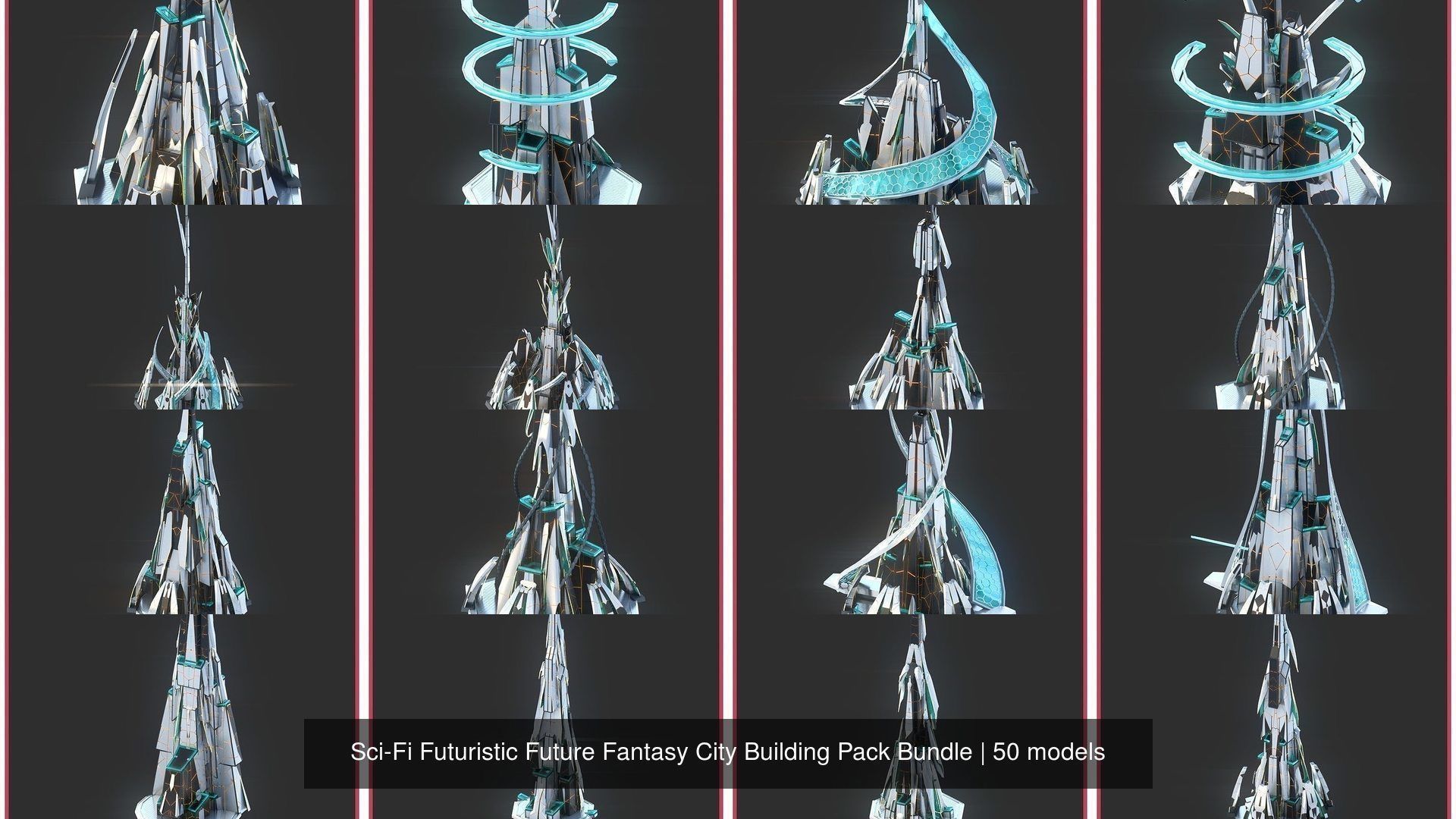 Sci-Fi Futuristic Future Fantasy City Building Pack Bundle 3D Model Collection_9