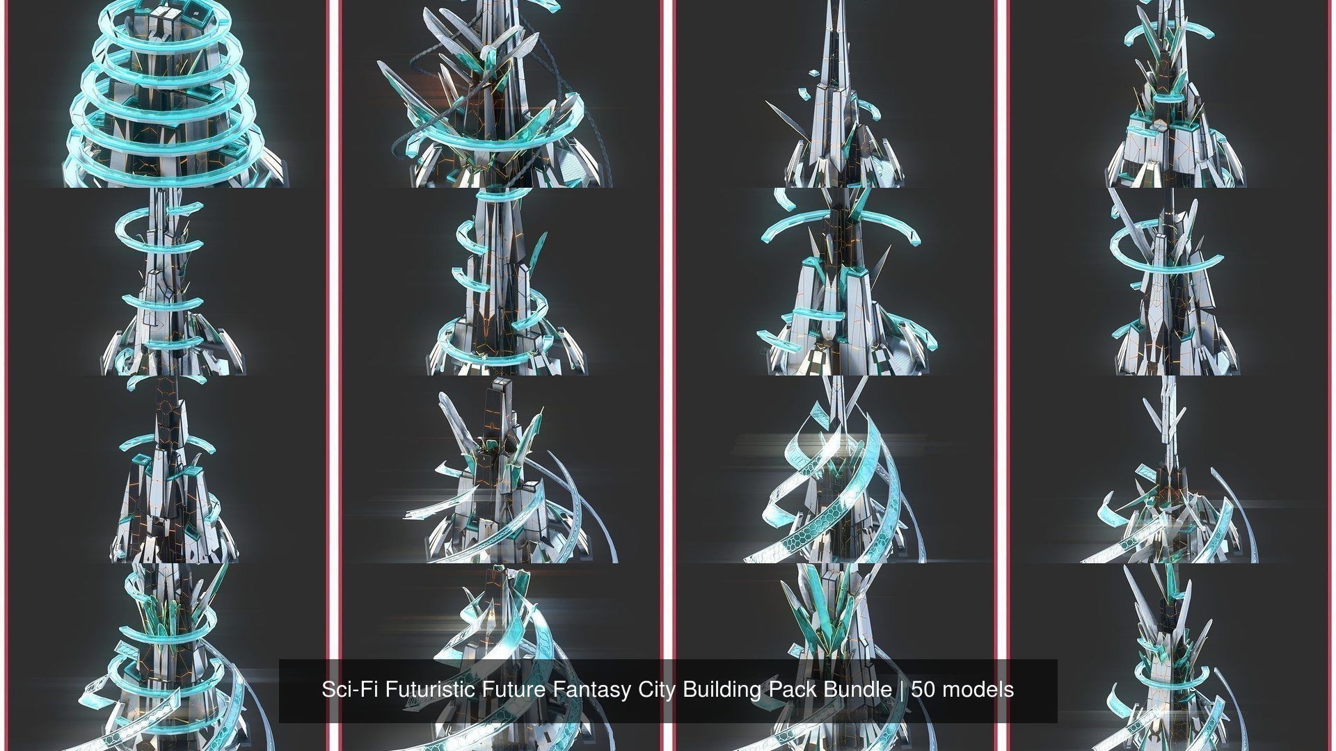 Sci-Fi Futuristic Future Fantasy City Building Pack Bundle 3D Model Collection_6