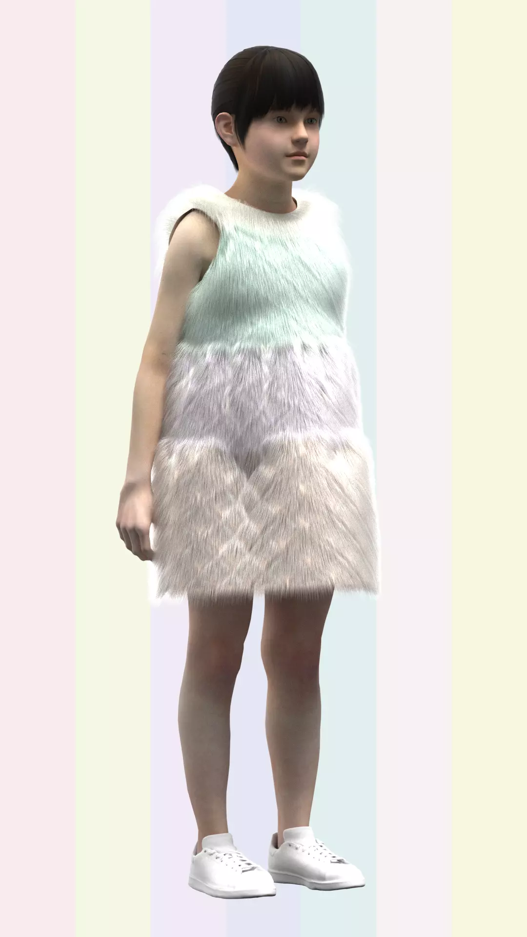Kid Girls fur Dress Low-poly 3D model