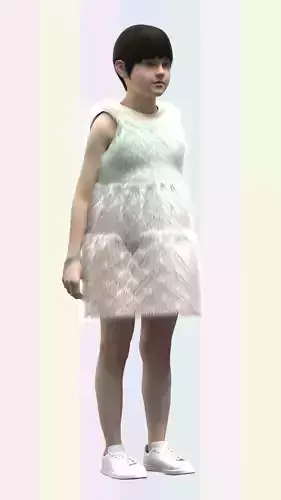 Kid Girls fur Dress Low-poly 3D model