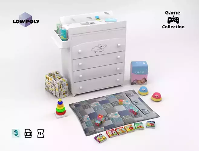Baby room props Low-poly 3D model