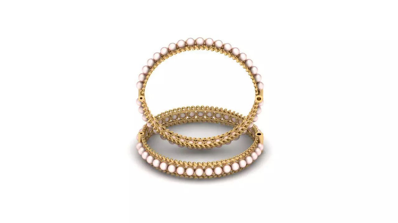 MM-BNG-01 two gold bangles with pearls 3D print model_0