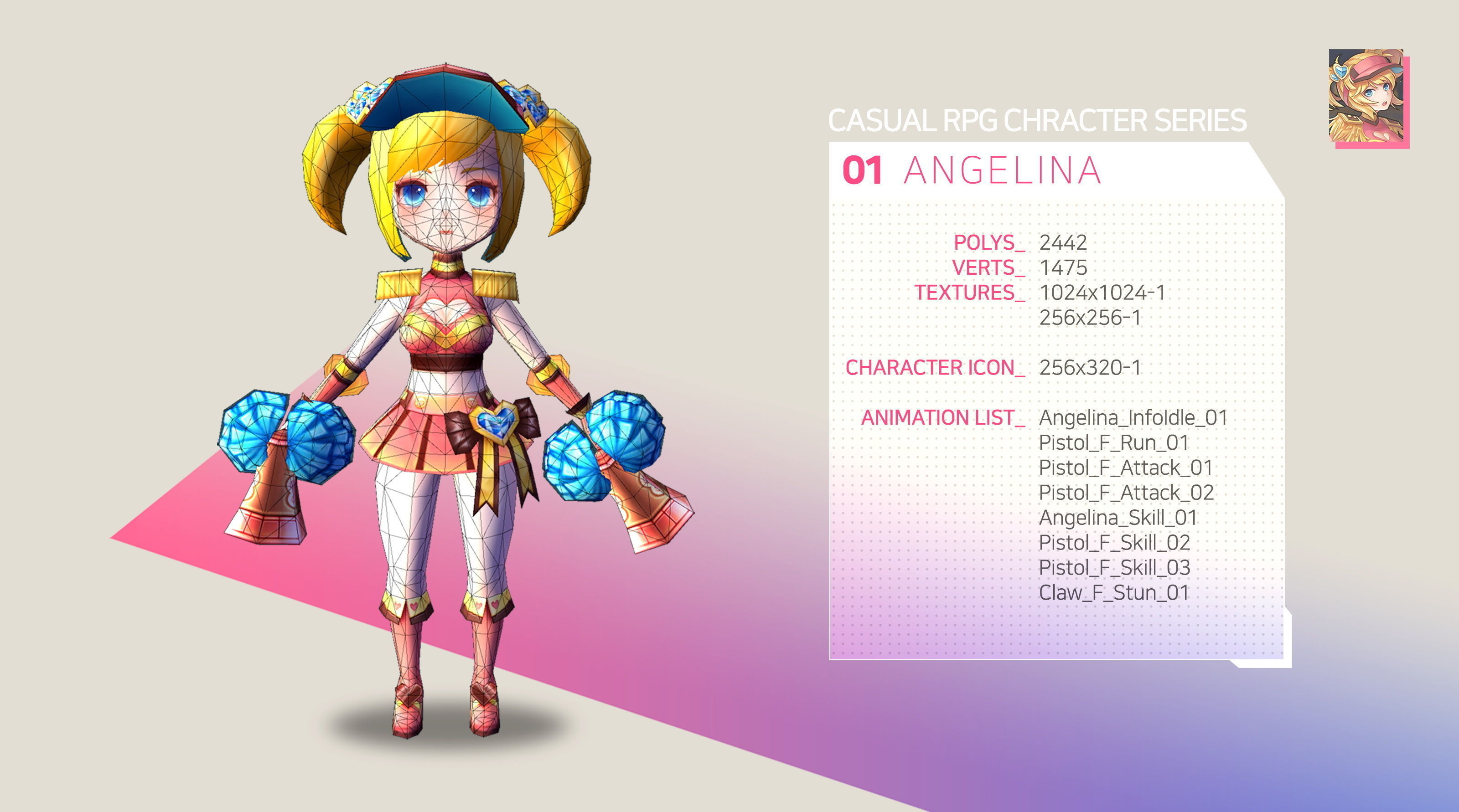 Casual RPG Character - 1 Angelina Low-poly 3D model_2