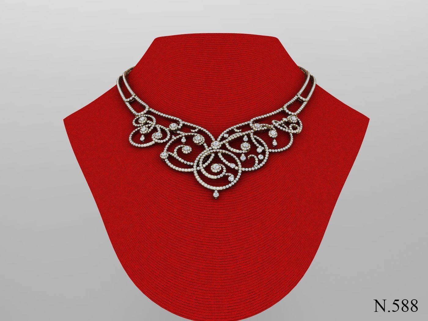 necklaces necklace with diamonds and ornate design 3D print model_2