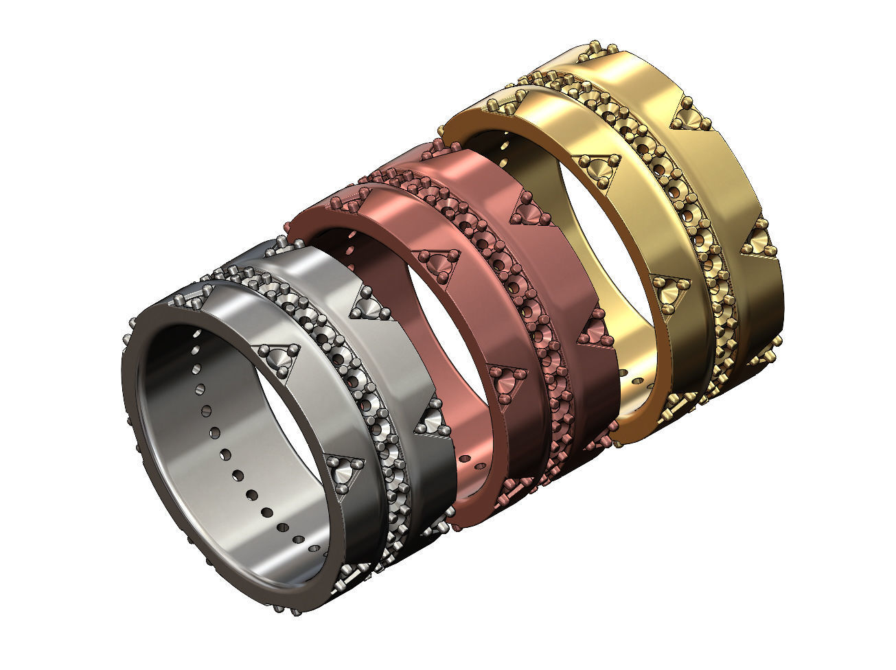 Diamond triangle double sides eternity ring US sizes 6 7 8 3D print model_3