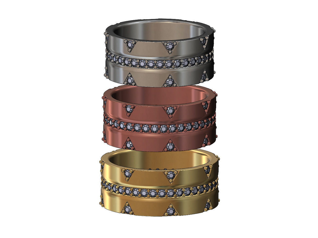 Diamond triangle double sides eternity ring US sizes 6 7 8 3D print model_2