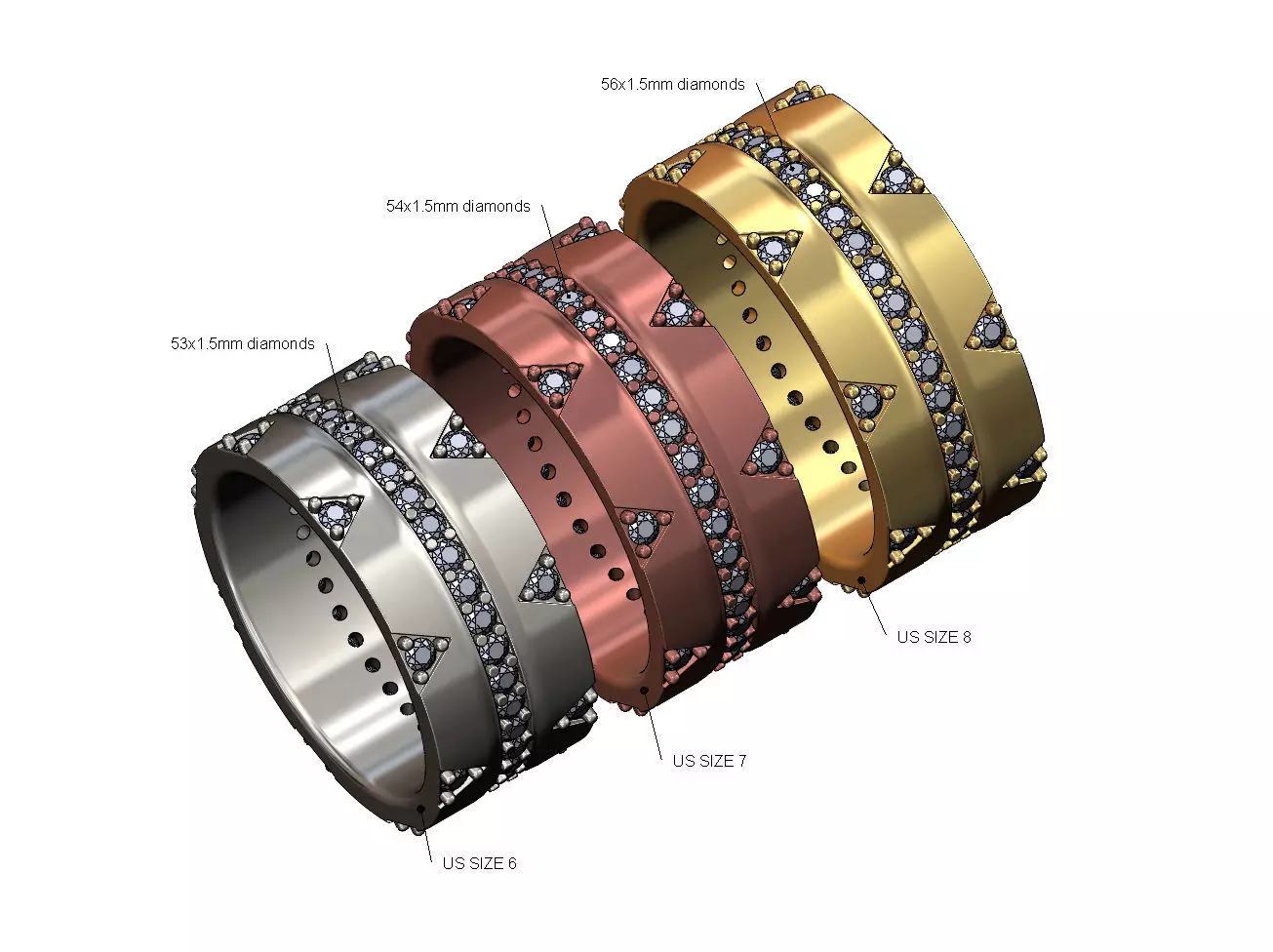 Diamond triangle double sides eternity ring US sizes 6 7 8 3D print model_0