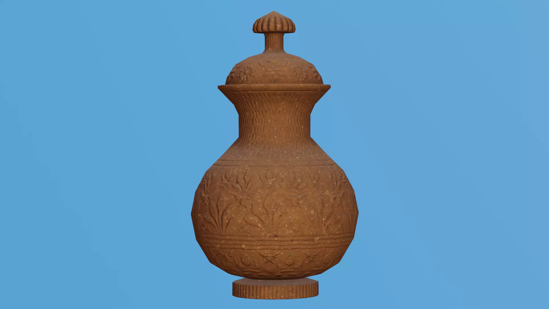Ornate Clay Urn Low-poly 3D model_0