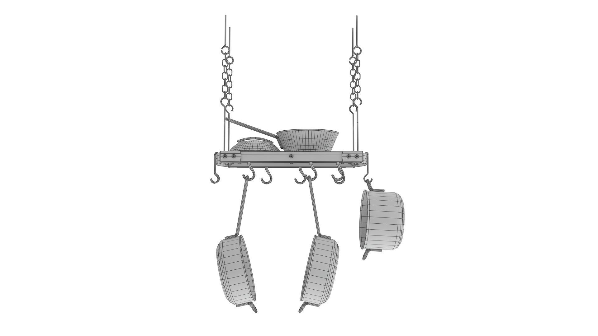 Ceiling Pot Rack - Hanging Shelf Kitchen with Pans 3D model_6