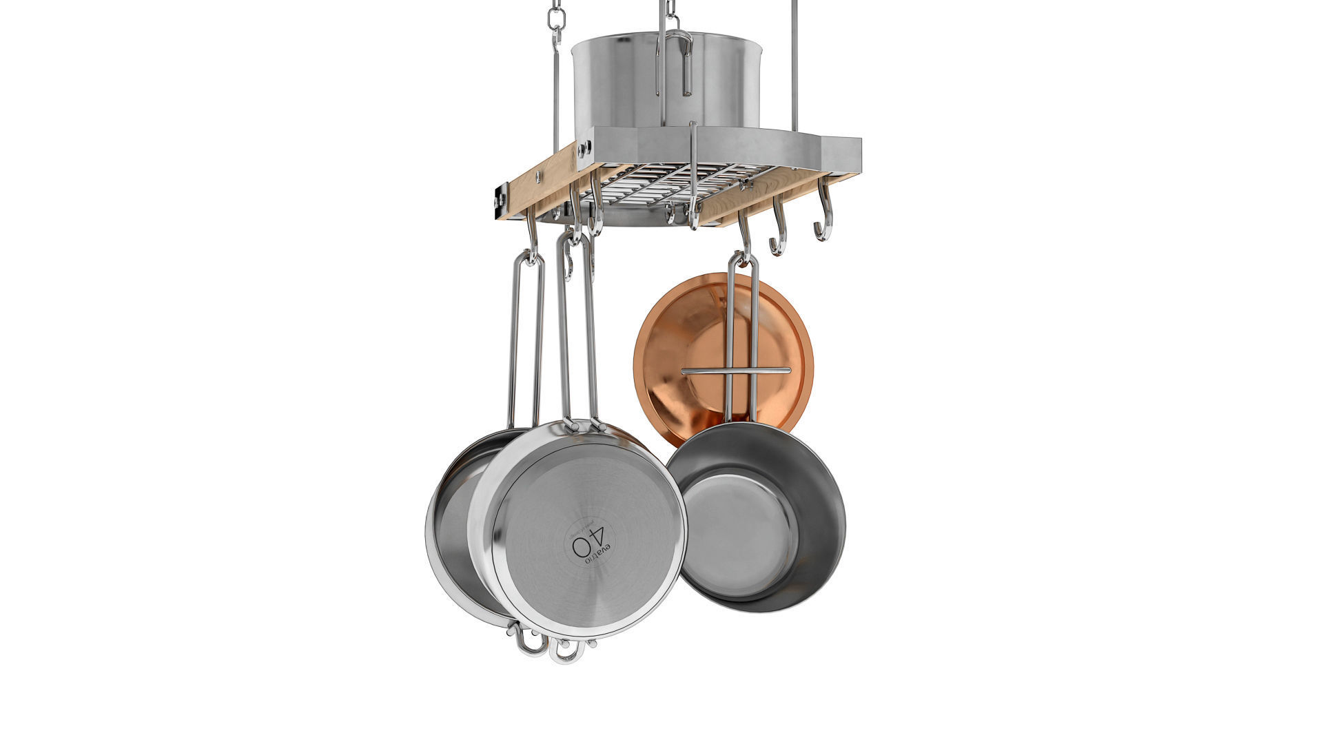 Ceiling Pot Rack - Hanging Shelf Kitchen with Pans 3D model_5