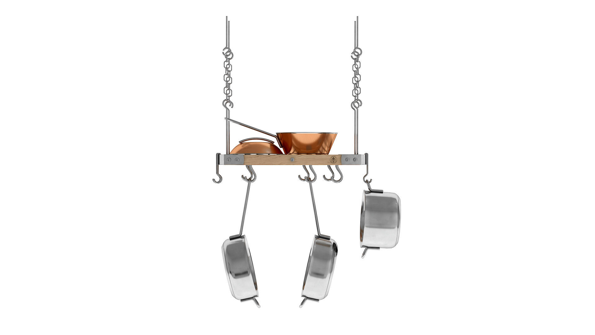 Ceiling Pot Rack - Hanging Shelf Kitchen with Pans 3D model_3