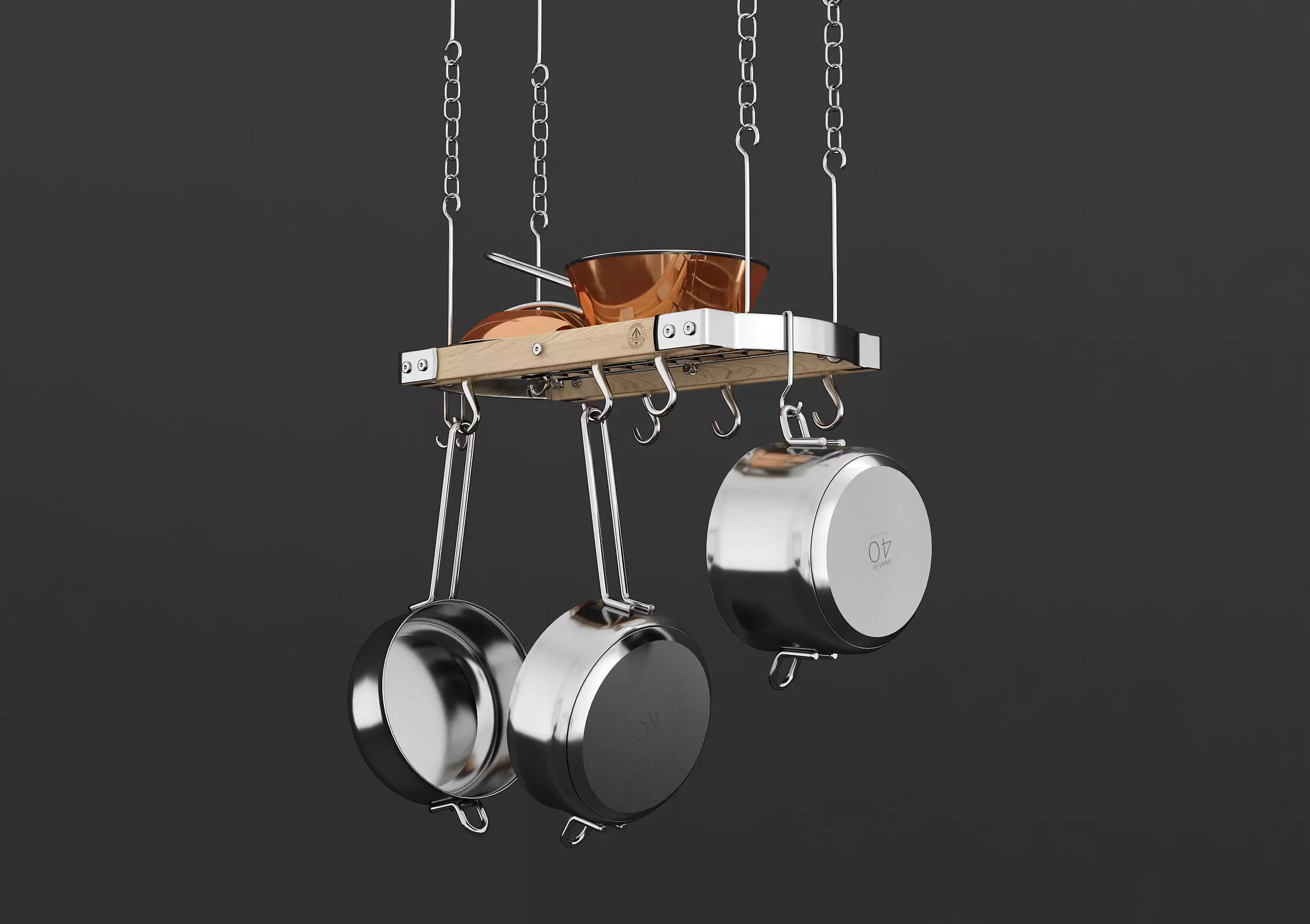 Ceiling Pot Rack - Hanging Shelf Kitchen with Pans 3D model_0